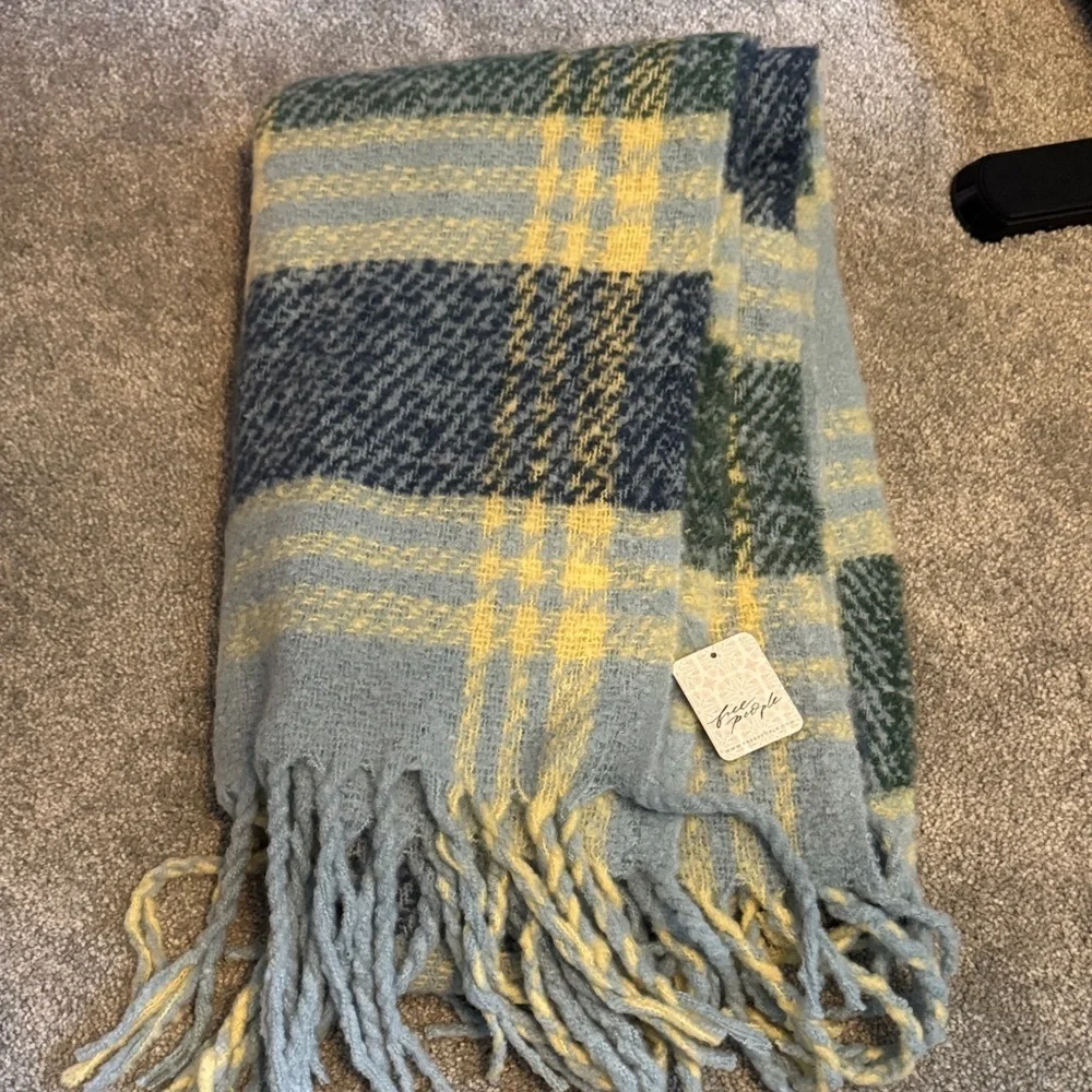 Cozy Plaid Scarf in Blue, Yellow, and Green